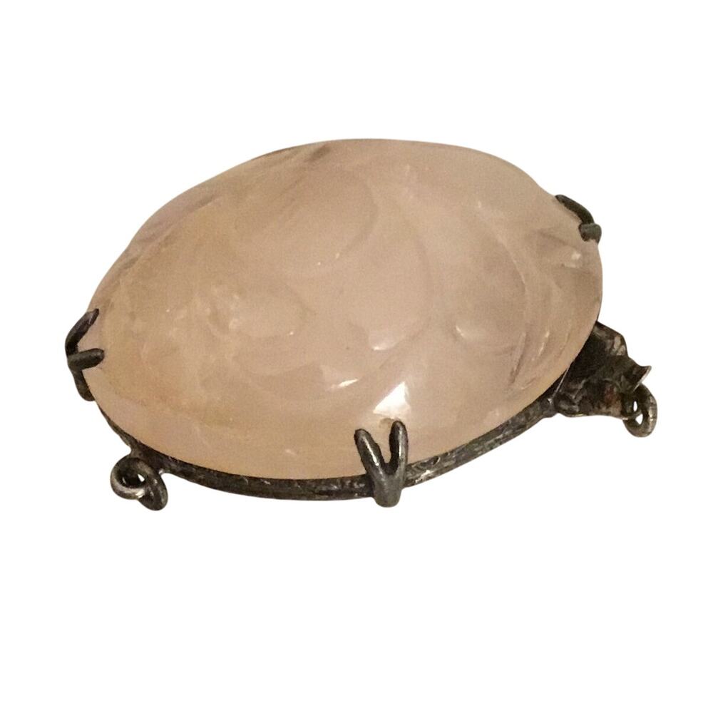 Antique Fishel Nessler & Co RARE Sterling Carved Rose Quartz clasp/closure